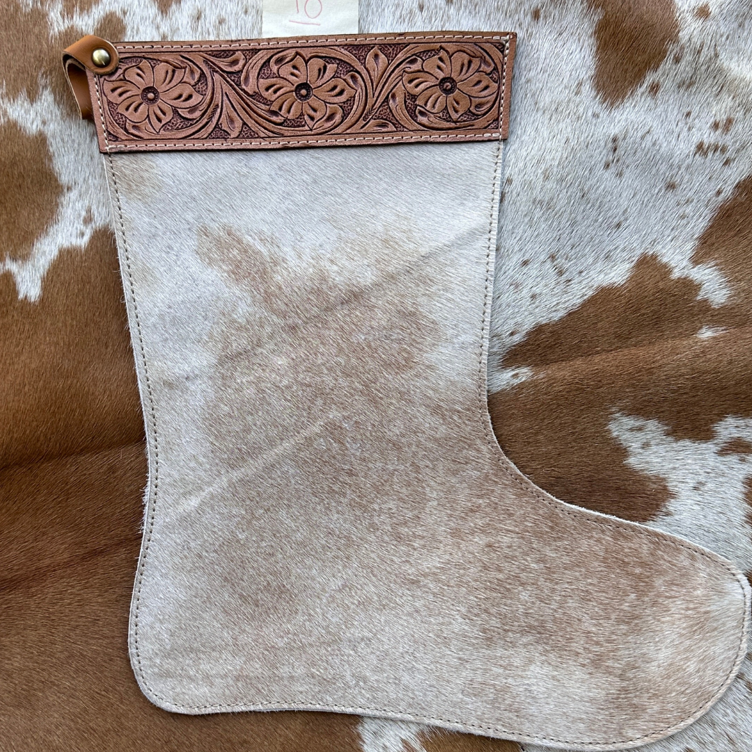 Christmas Stocking - Personalised - Cowhide & Tooled Leather