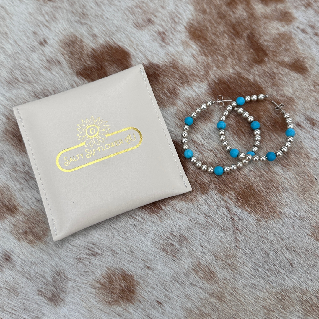 Hoop Earrings -Sterling Silver, Genuine Turquoise Stone Earrings