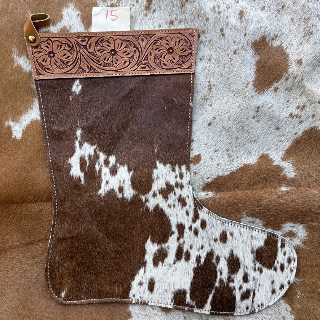 Christmas Stocking - Personalised - Cowhide & Tooled Leather