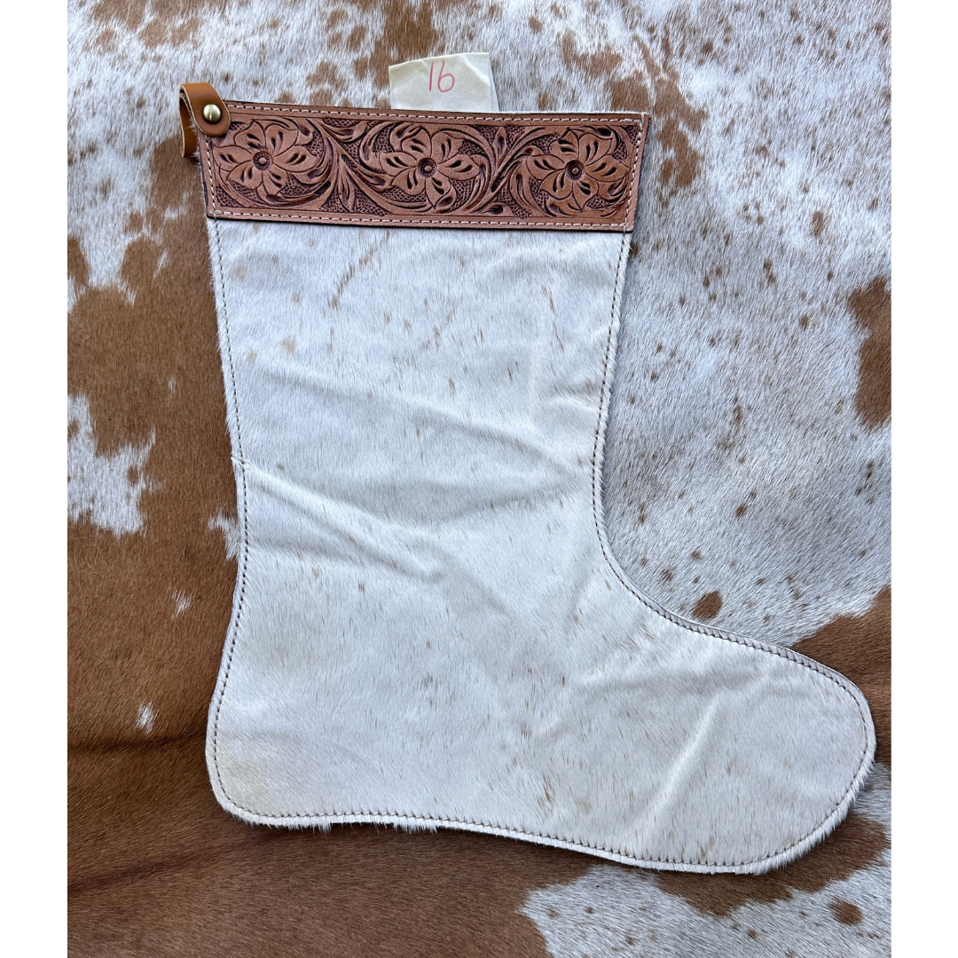 Christmas Stocking - Personalised - Cowhide & Tooled Leather