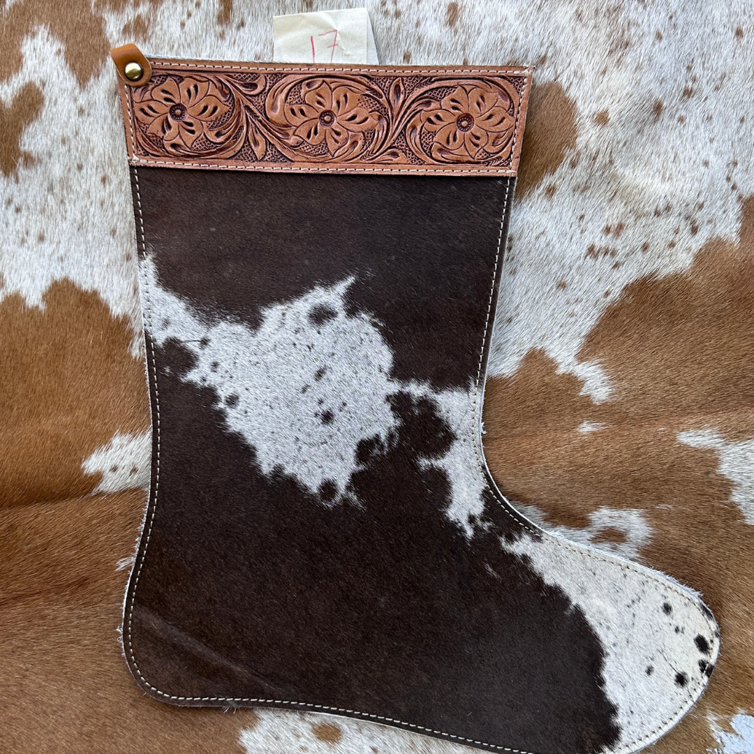 Christmas Stocking - Personalised - Cowhide & Tooled Leather