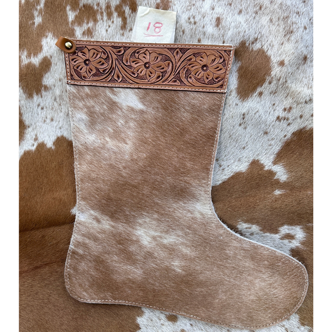 Christmas Stocking - Personalised - Cowhide & Tooled Leather