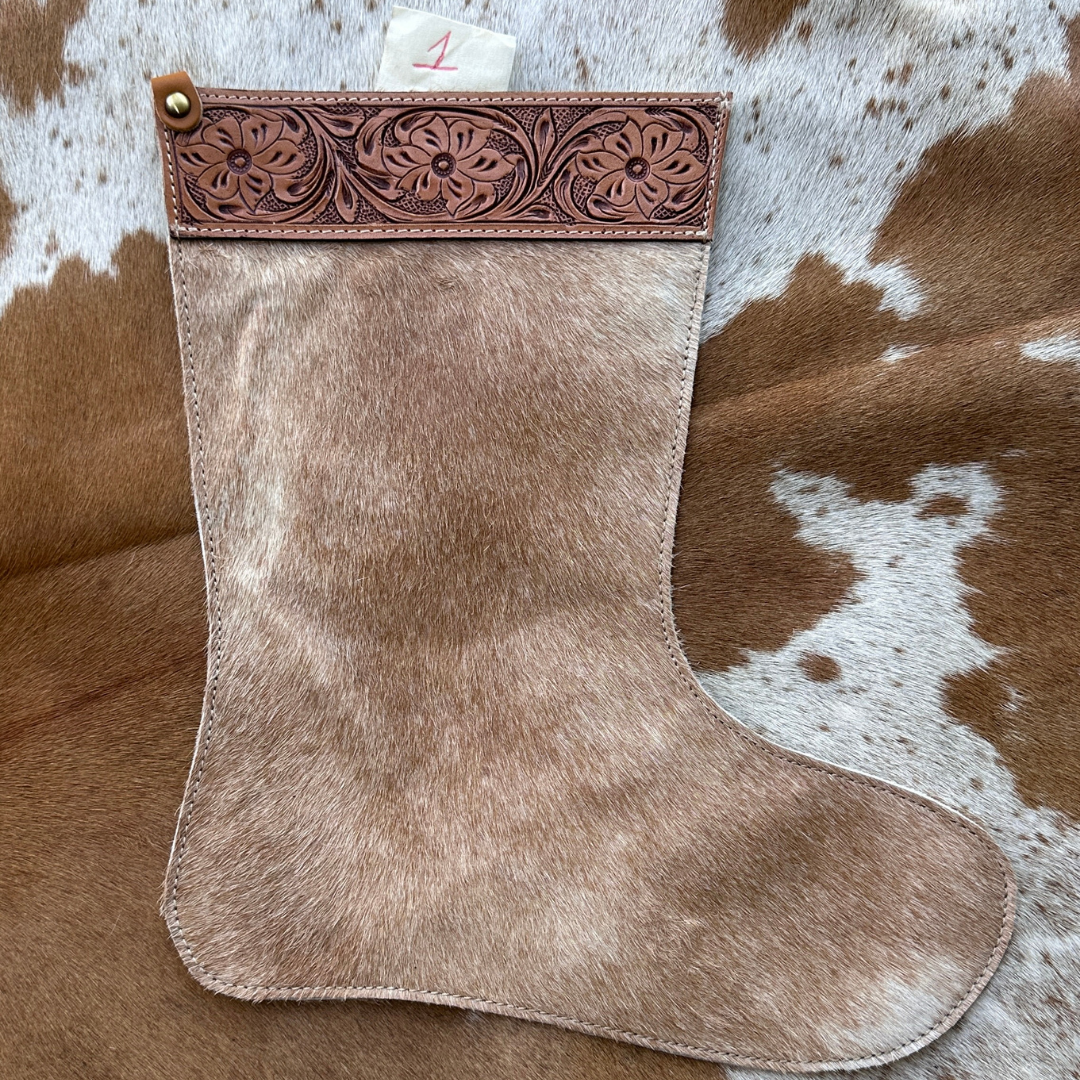 Christmas Stocking - Personalised - Cowhide & Tooled Leather