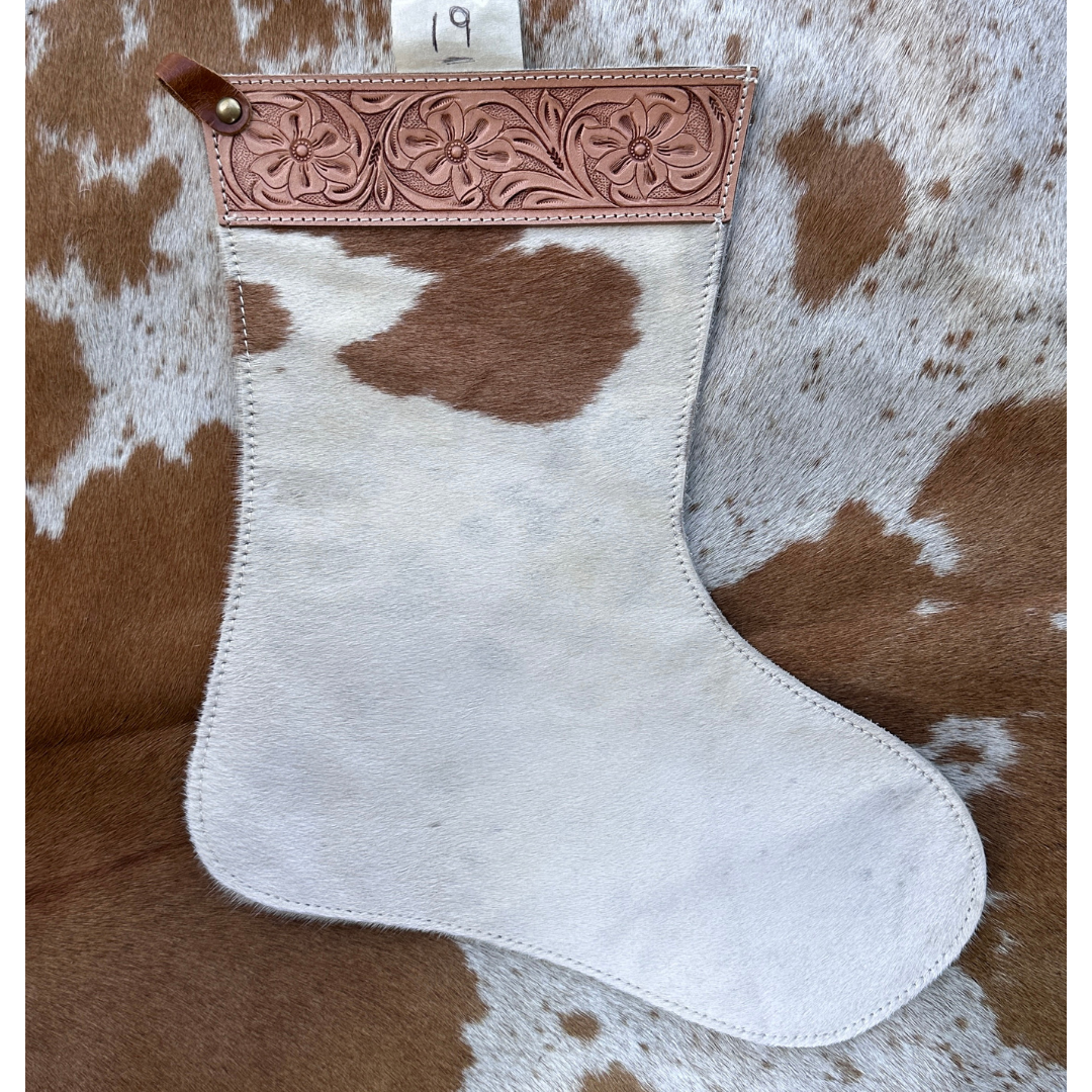 Christmas Stocking - Personalised - Cowhide & Tooled Leather