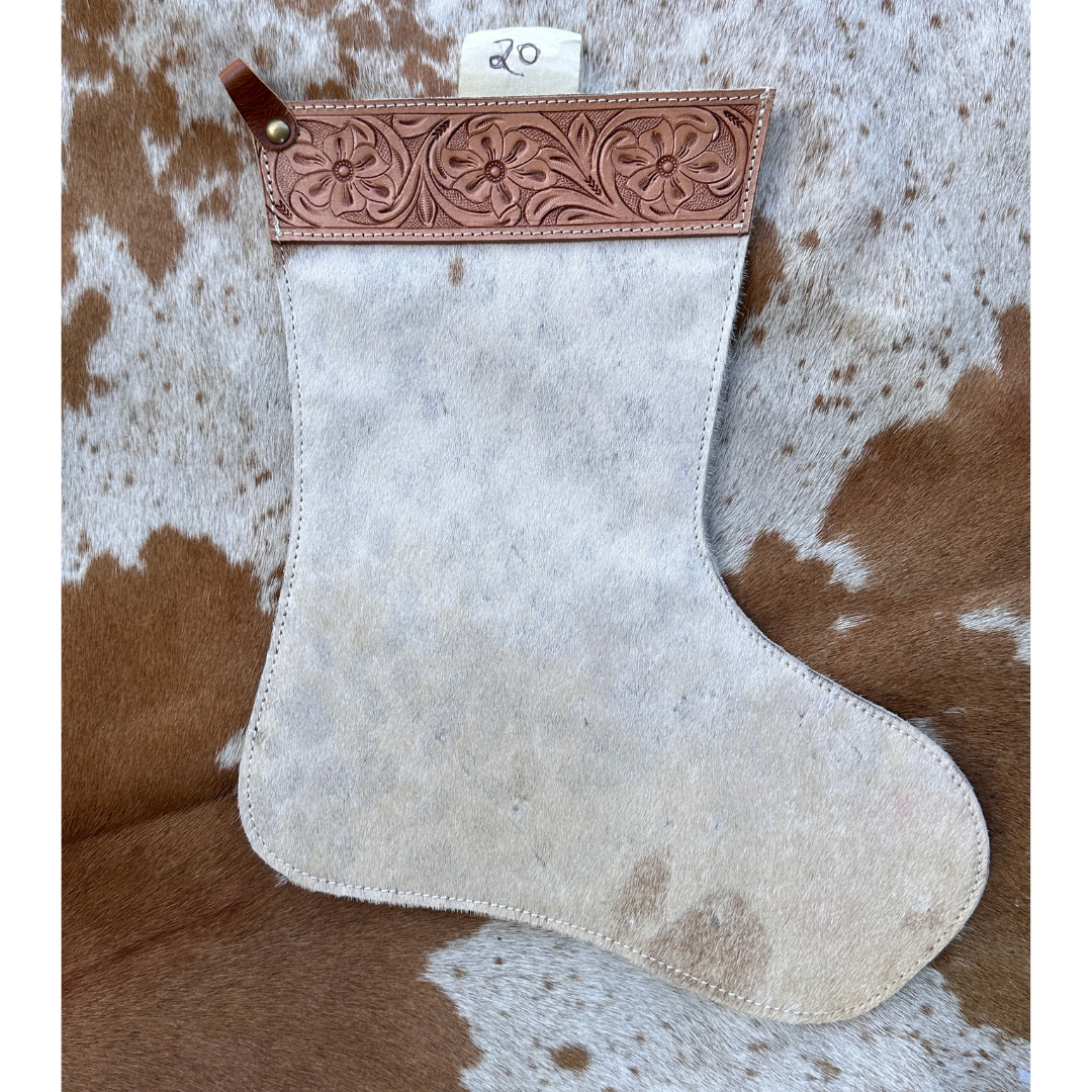 Christmas Stocking - Personalised - Cowhide & Tooled Leather
