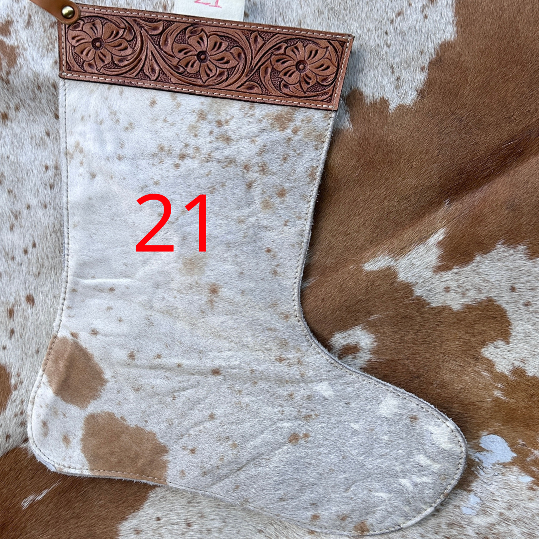 Christmas Stocking - Personalised - Cowhide & Tooled Leather