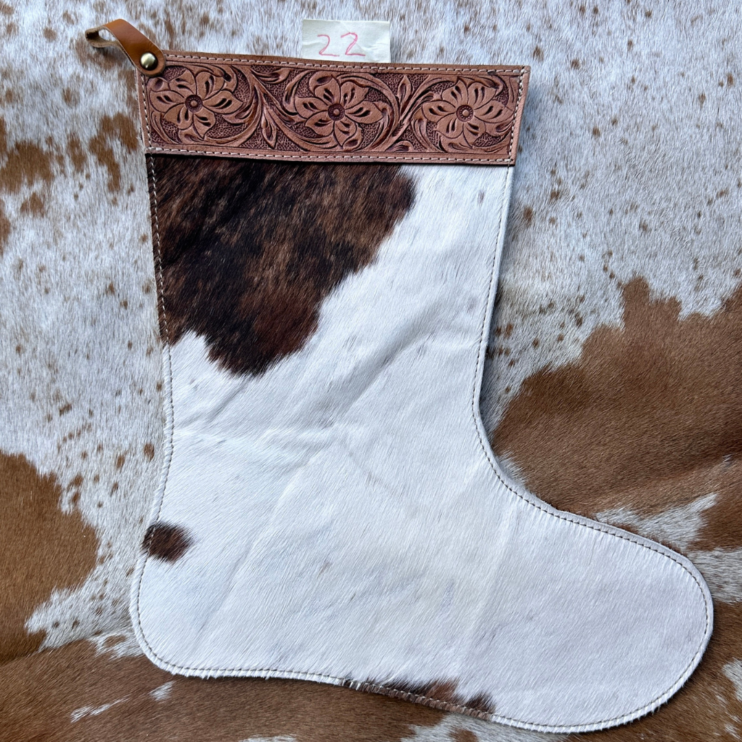 Christmas Stocking - Personalised - Cowhide & Tooled Leather