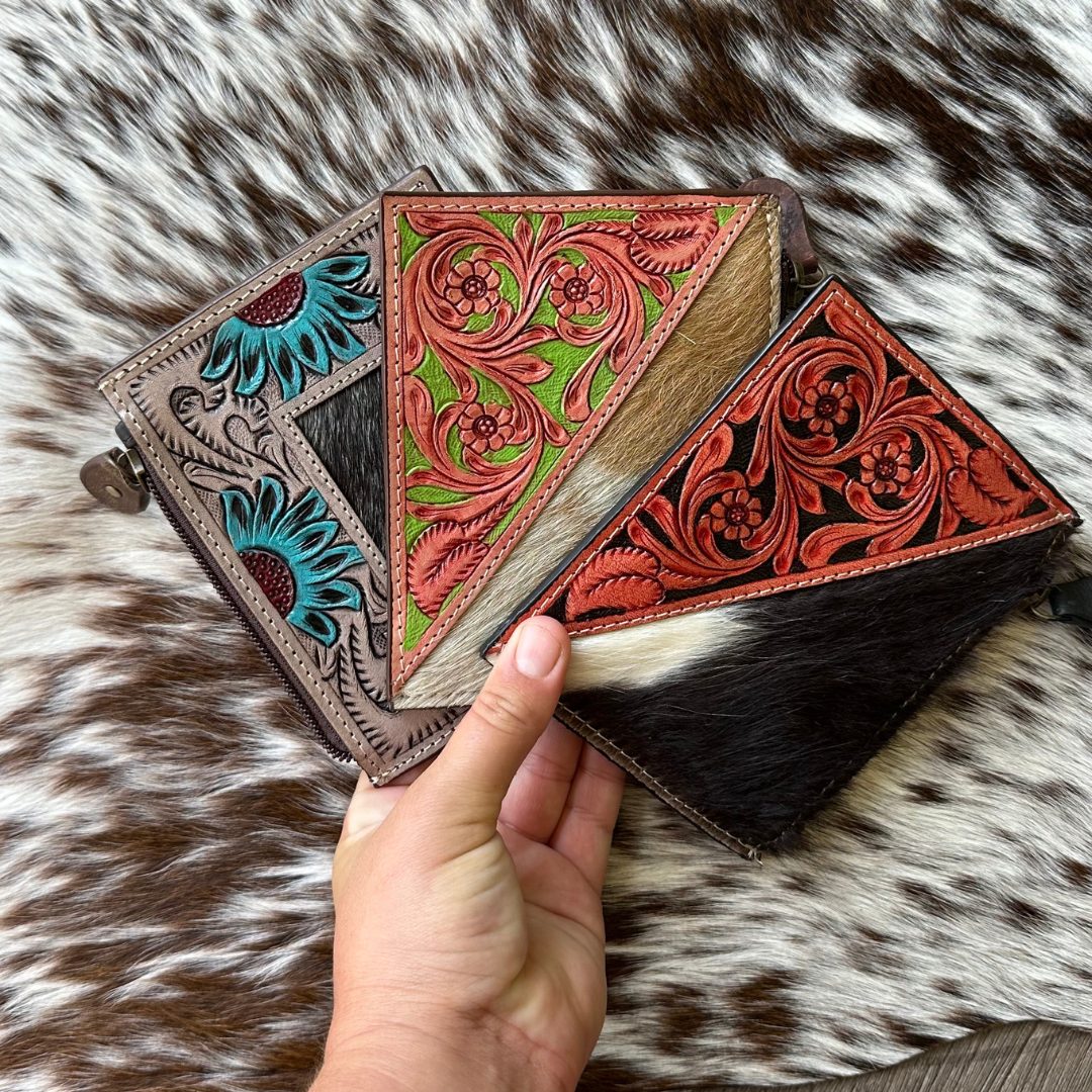 Pocket Purse -`Cowhide & tooled leather