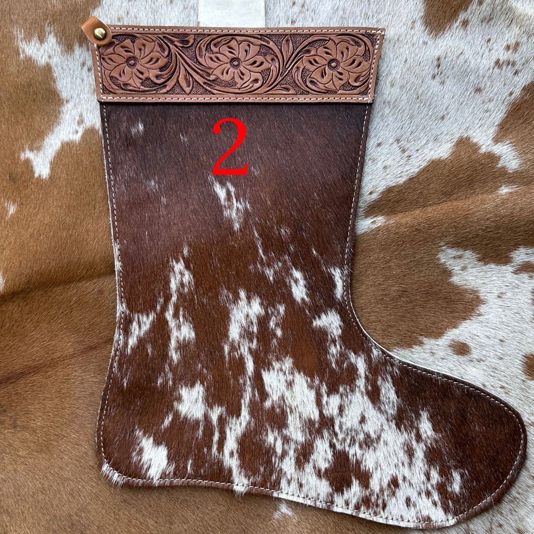 Christmas Stocking - Personalised - Cowhide & Tooled Leather