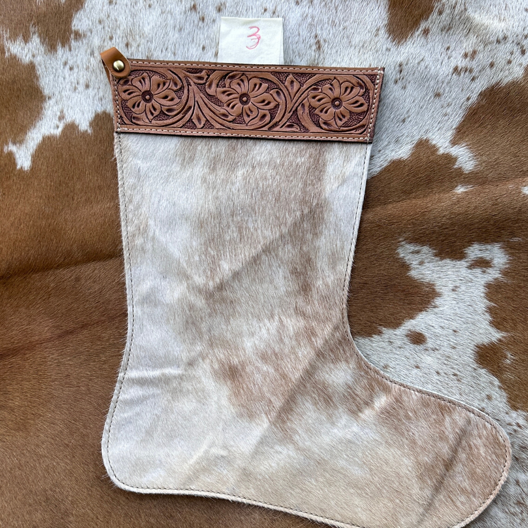Christmas Stocking - Personalised - Cowhide & Tooled Leather