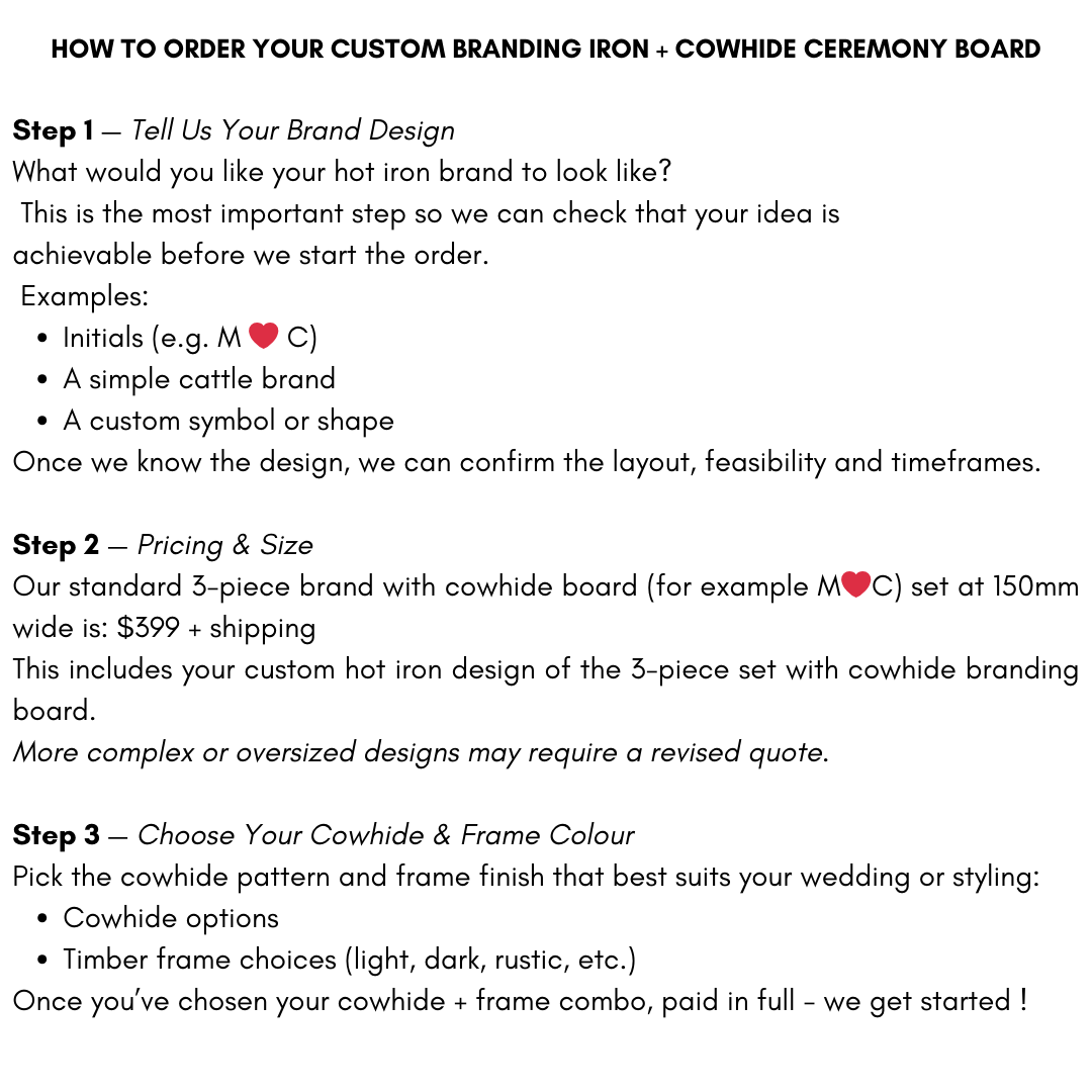 Custom Wedding Branding Iron & Cowhide Ceremony Branding Board