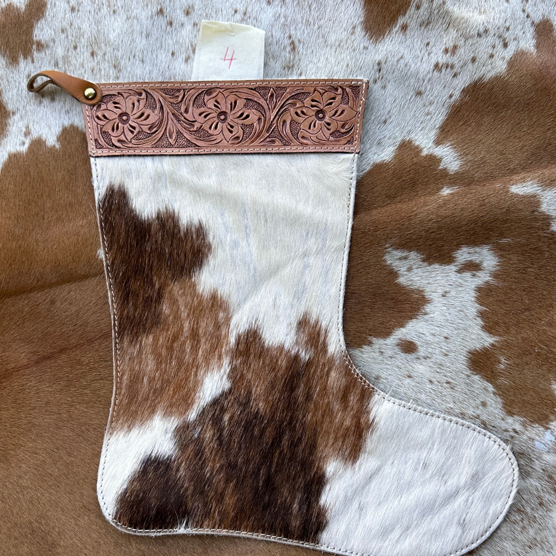 Christmas Stocking - Personalised - Cowhide & Tooled Leather