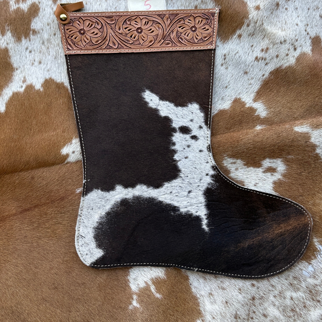 Christmas Stocking - Personalised - Cowhide & Tooled Leather