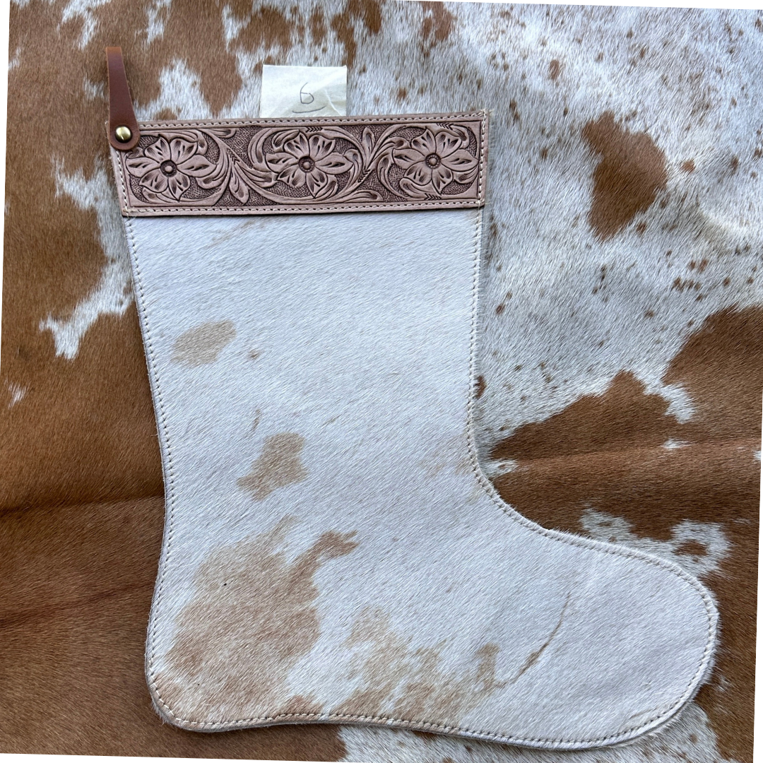 Christmas Stocking - Personalised - Cowhide & Tooled Leather