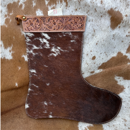 Christmas Stocking - Personalised - Cowhide & Tooled Leather