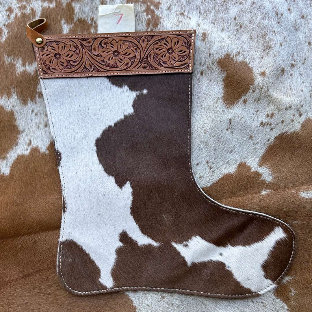 Christmas Stocking - Personalised - Cowhide & Tooled Leather