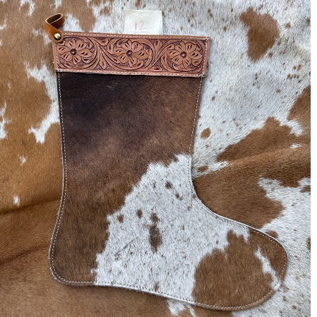 Christmas Stocking - Personalised - Cowhide & Tooled Leather