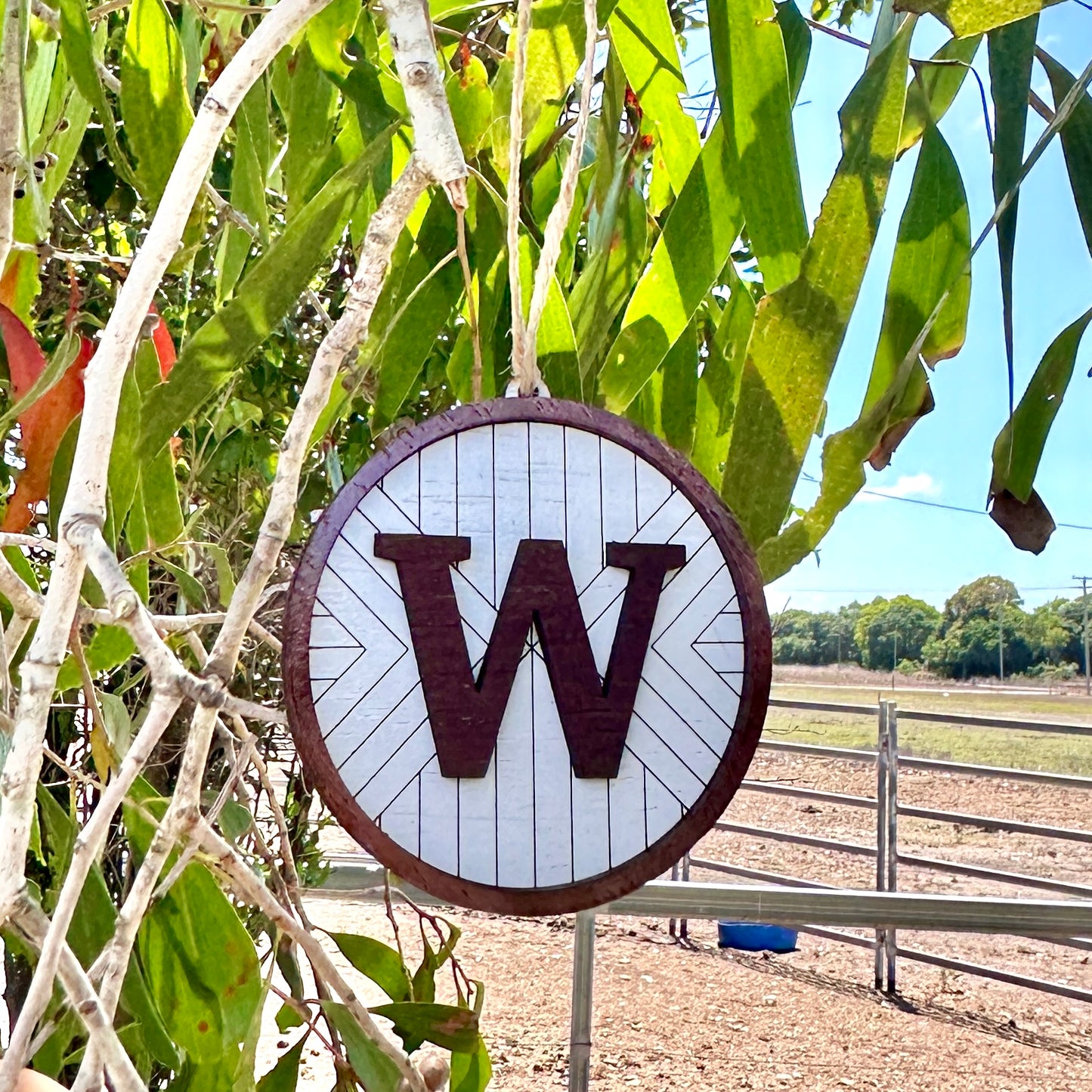 Rustic Wooden Initial Ornament – Personalised Monogram Christmas Decoration