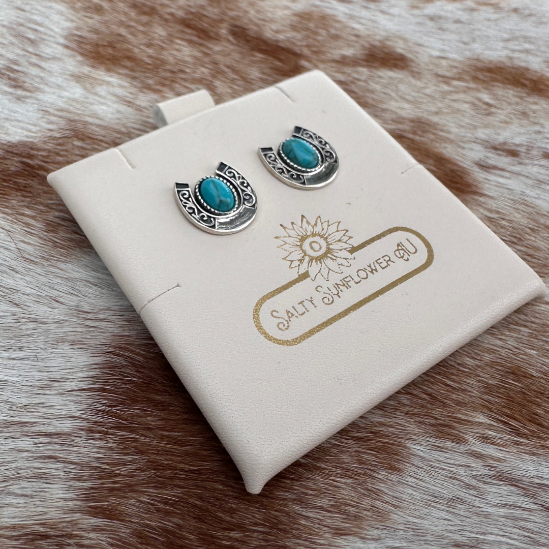 Horseshoe earring -Sterling Silver, Genuine Turquoise Stone Earrings