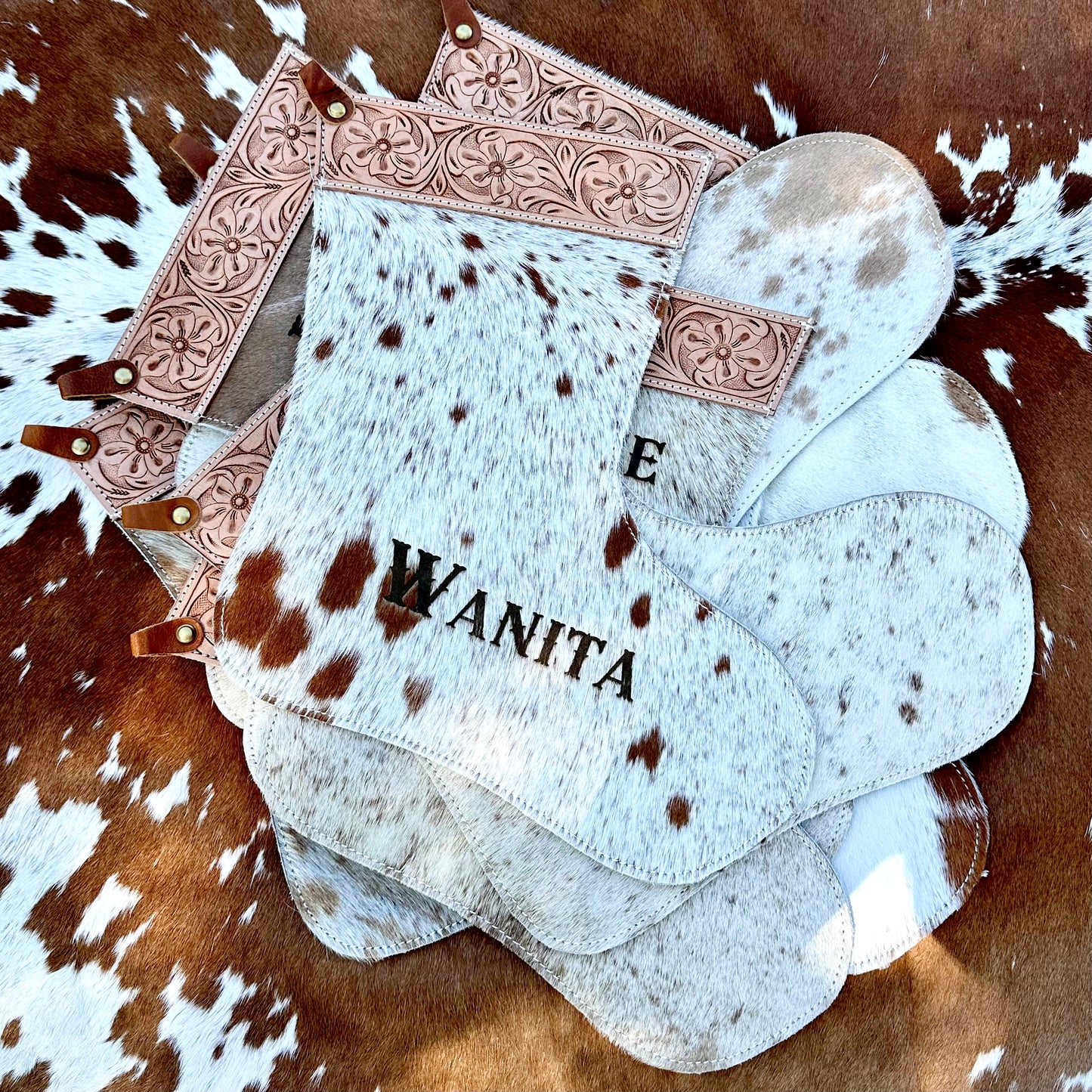 Christmas Stocking - Personalised - Cowhide & Tooled Leather