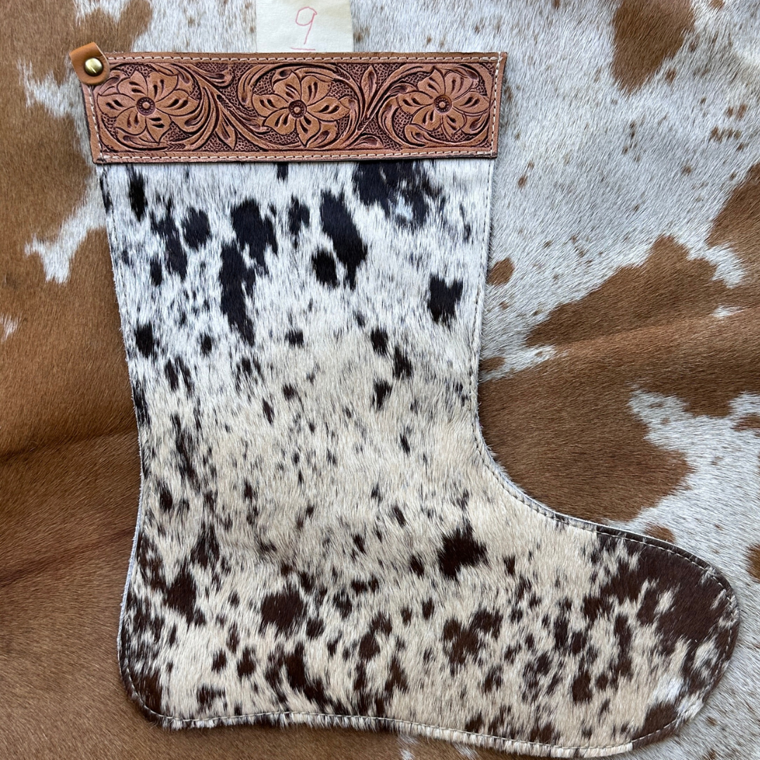 Christmas Stocking - Personalised - Cowhide & Tooled Leather