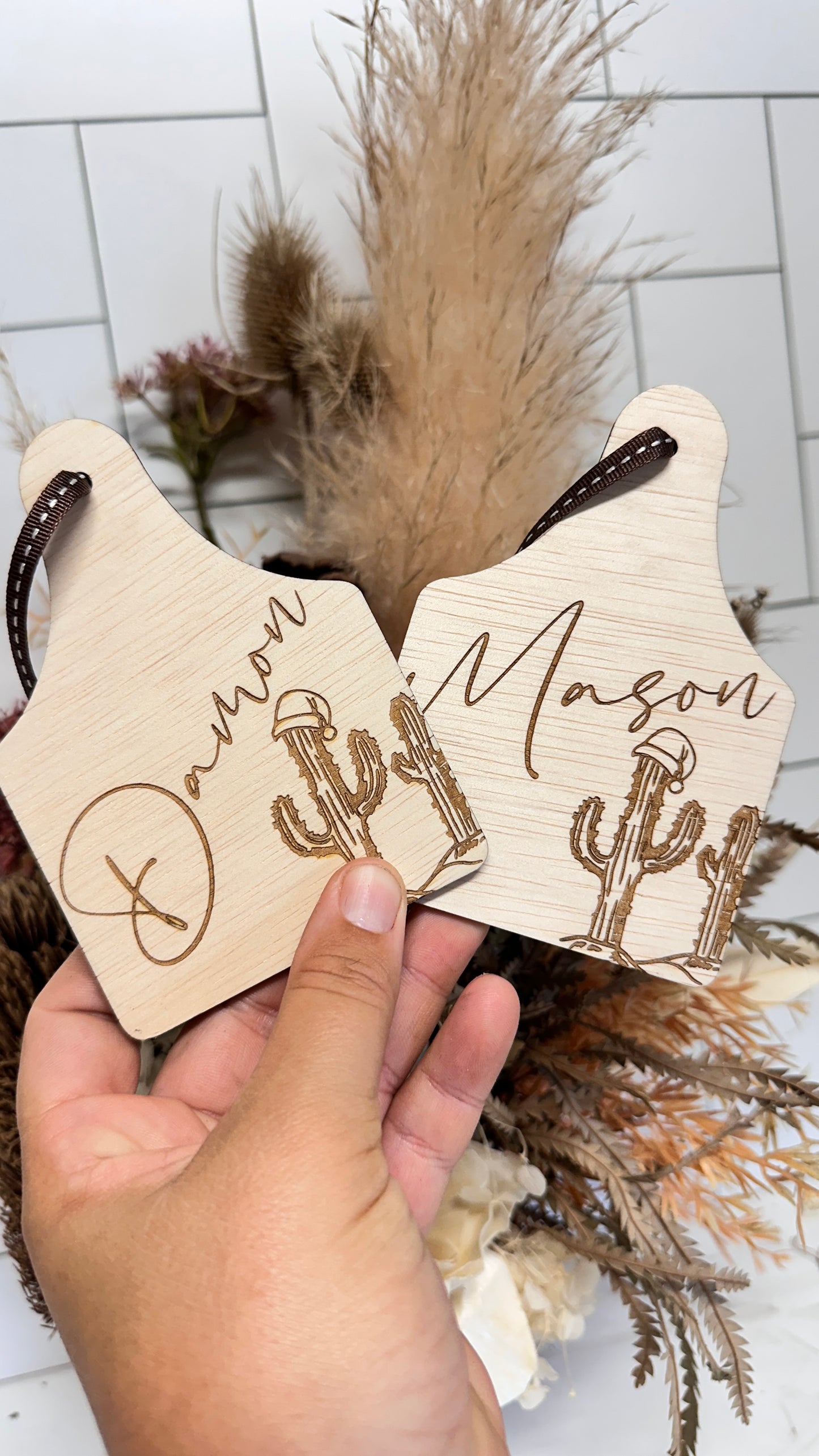 Cactus cattle tag - western Christmas ornament