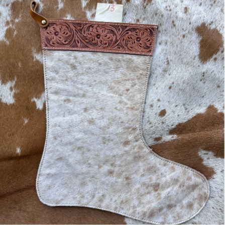 Christmas Stocking - Personalised - Cowhide & Tooled Leather