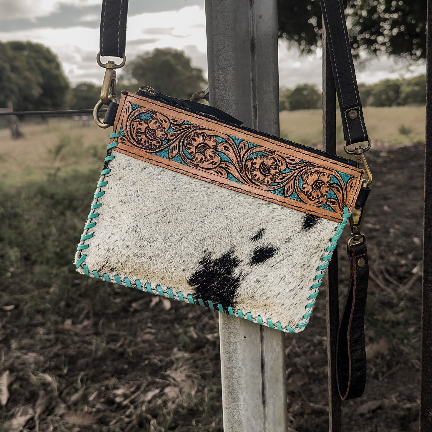 Bell - Tooled Leather Shoulder Bag & Clutch