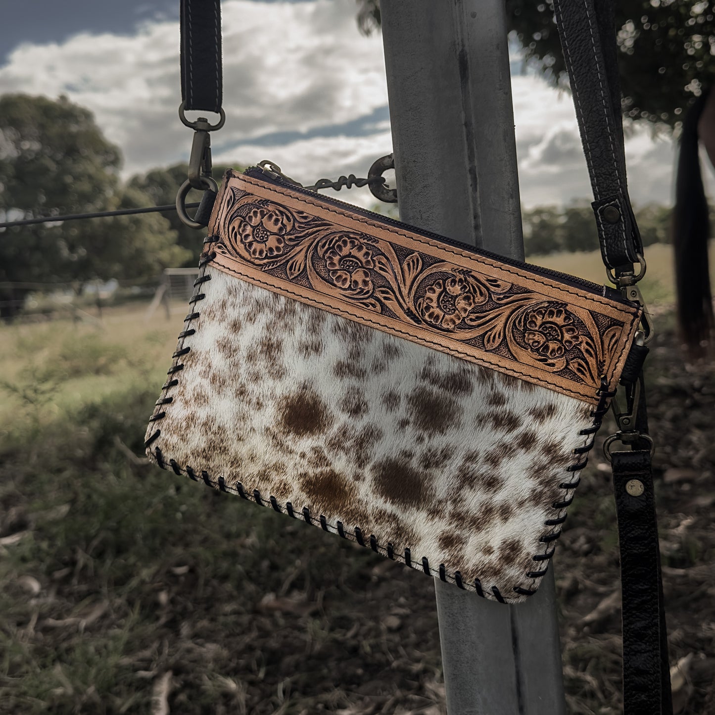 Bell - Tooled Leather Shoulder Bag & Clutch