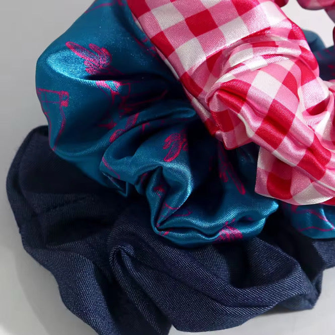 Western Pattern/ Gingham / Denim Look - Scrunchie 3 pack