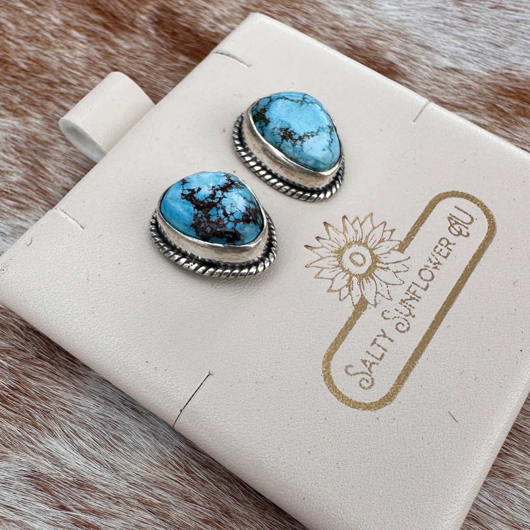 Turquoise Stud -Sterling Silver, Genuine Turquoise Stone Earrings