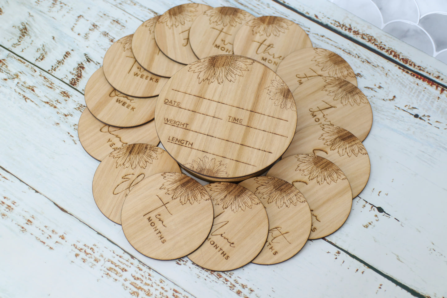Wooden Announcement Set | Sunflower Design