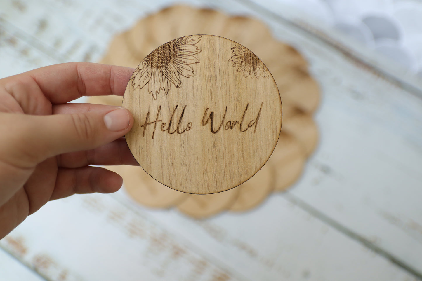 Wooden Announcement Set | Sunflower Design