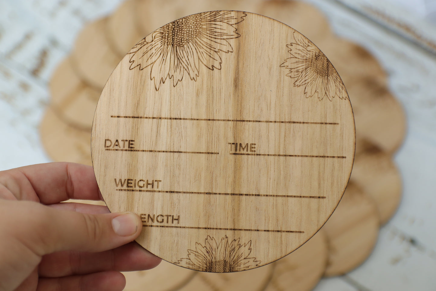 Wooden Announcement Set | Sunflower Design