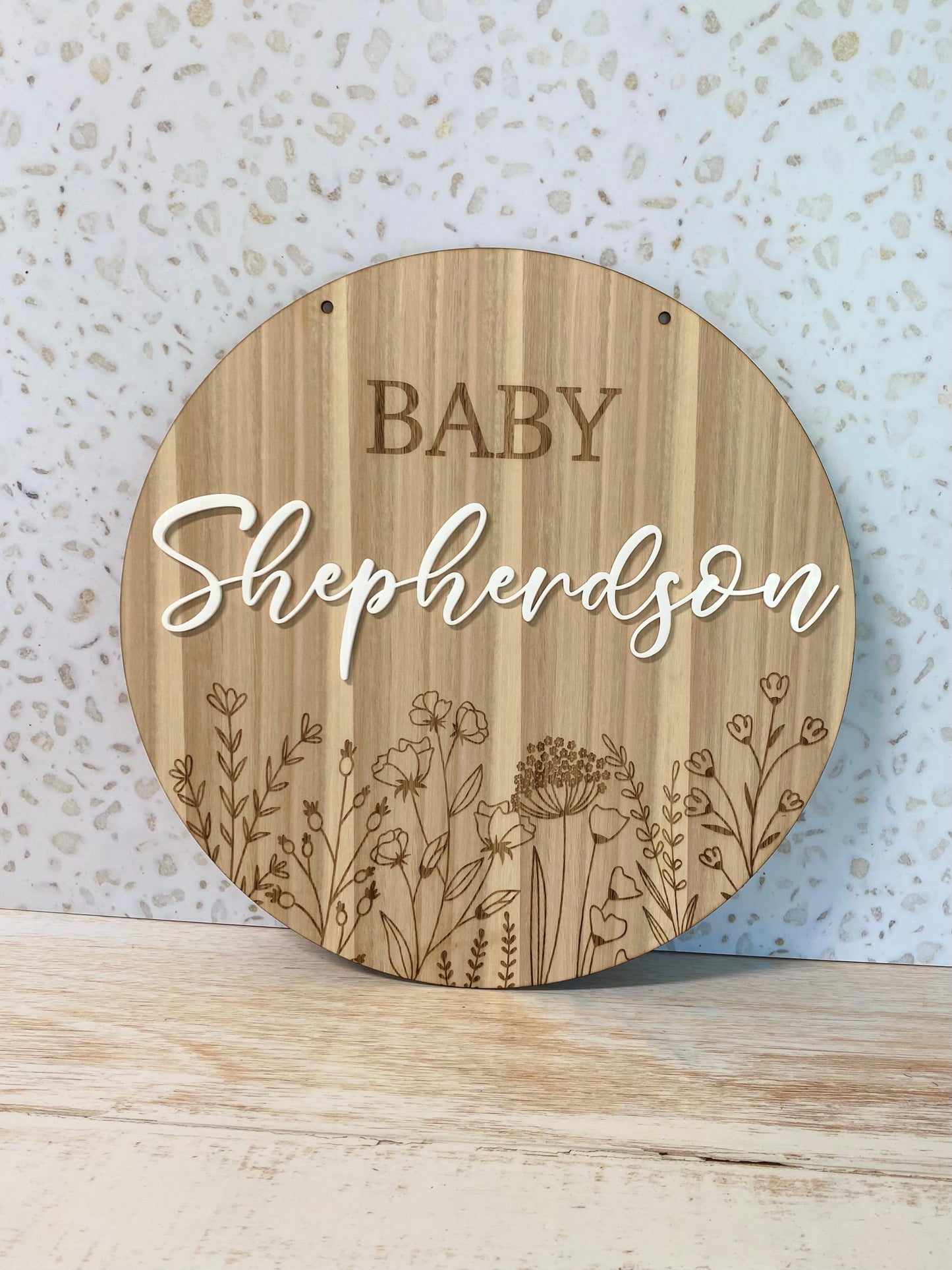 Floral Engraved 40-60cm Round Baby Shower Sign | Event Sign
