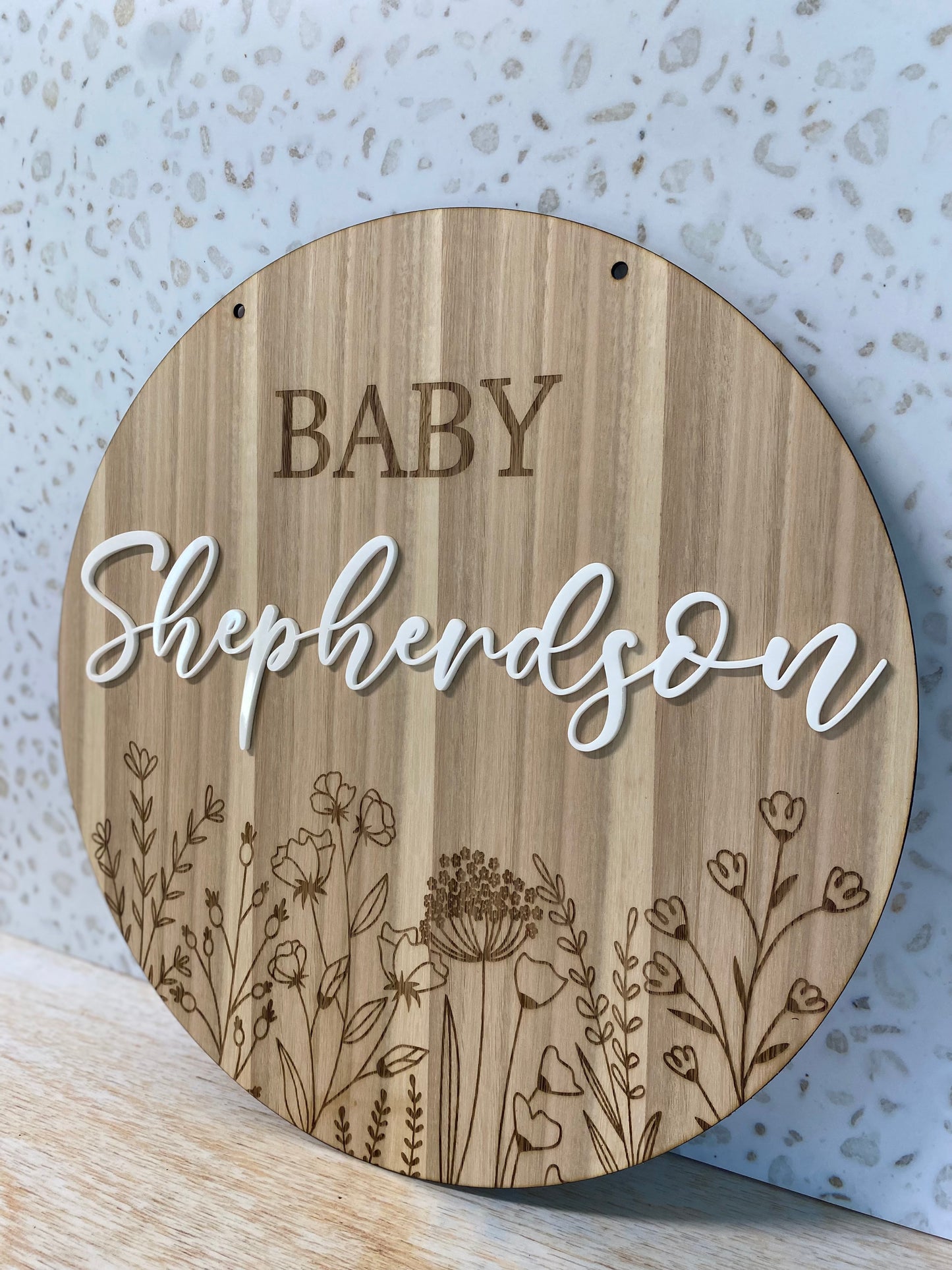 Floral Engraved 40-60cm Round Baby Shower Sign | Event Sign