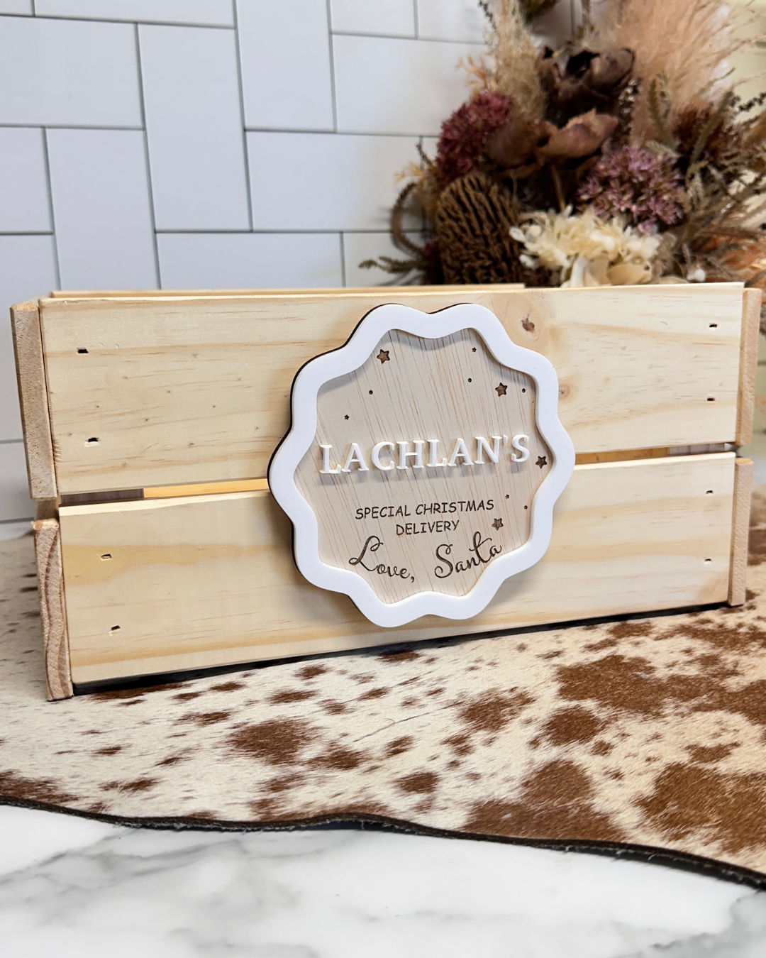 Personalised Magnetic Christmas Eve Box / Santa Delivery Crate – Wooden Gift Box