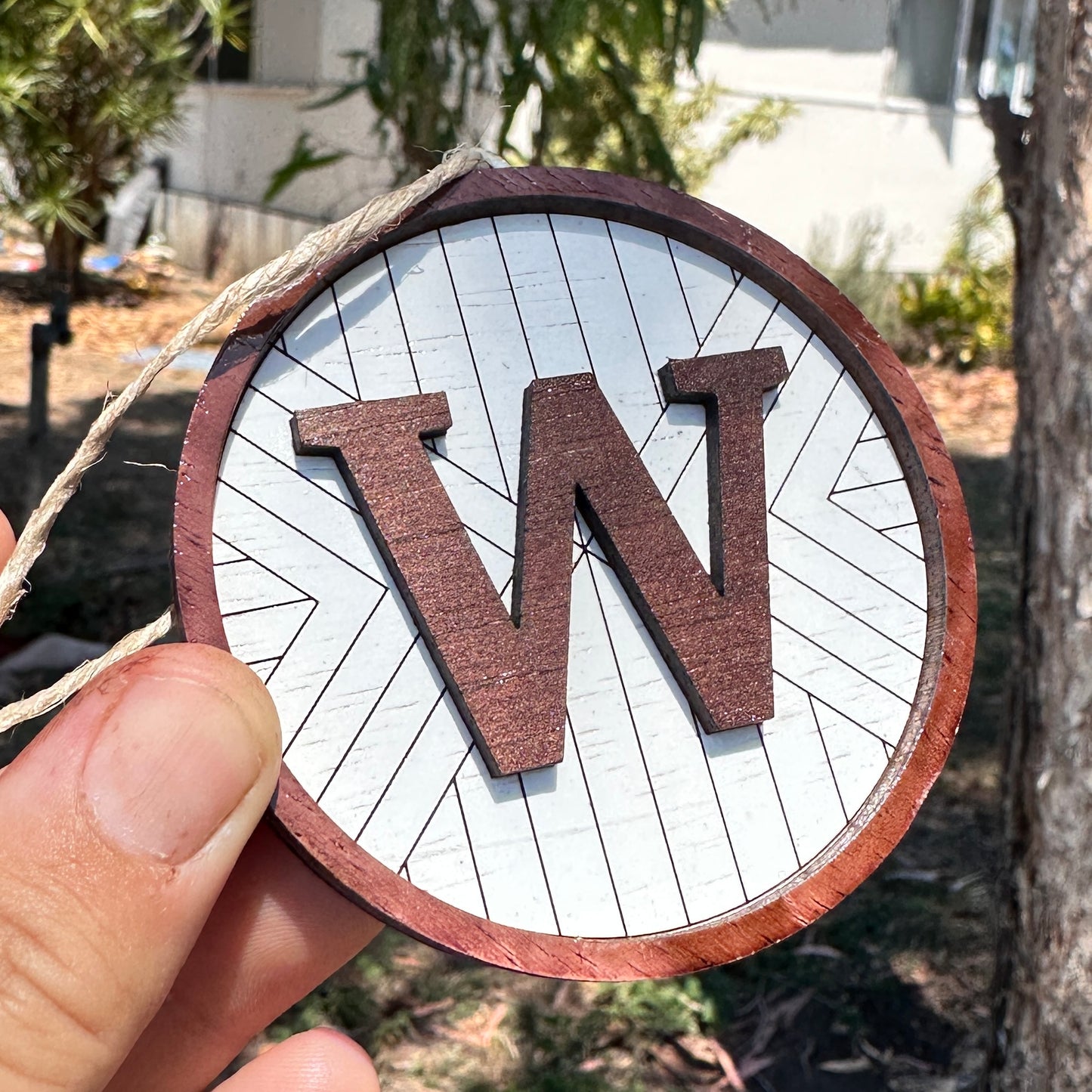 Rustic Wooden Initial Ornament – Personalised Monogram Christmas Decoration
