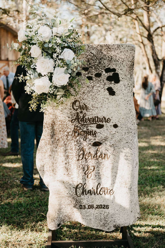 Engraved Half Cowhide Wedding Sign