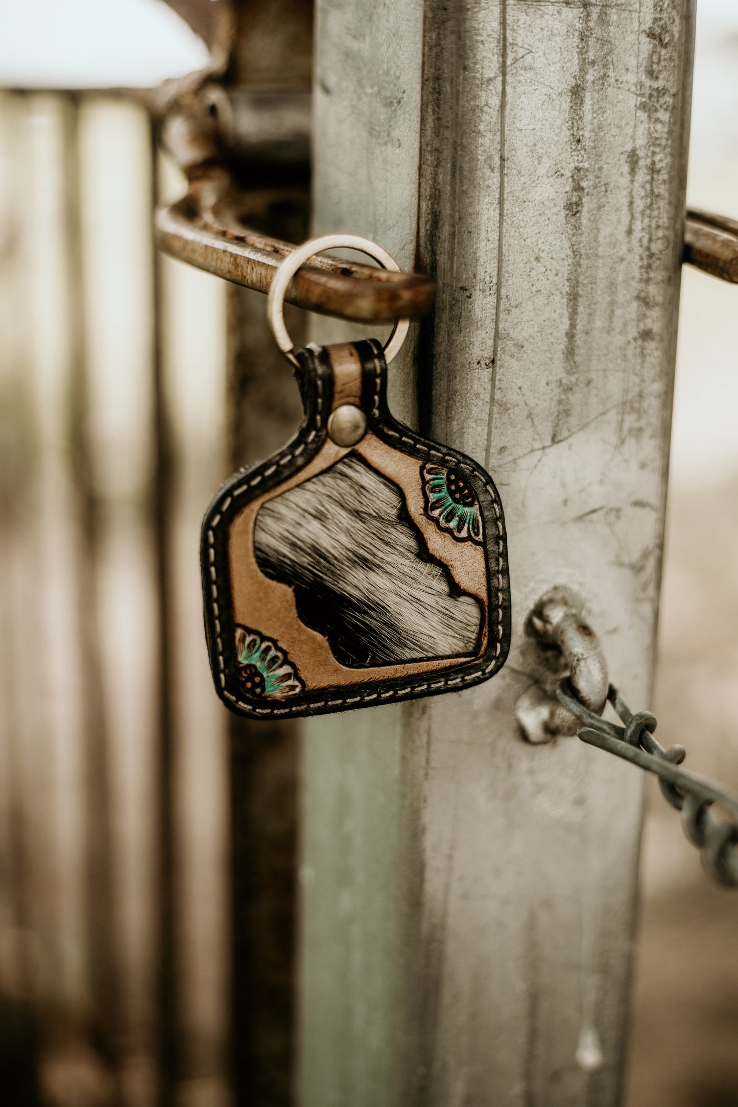 Tooled Leather & Cowhide Key Chains