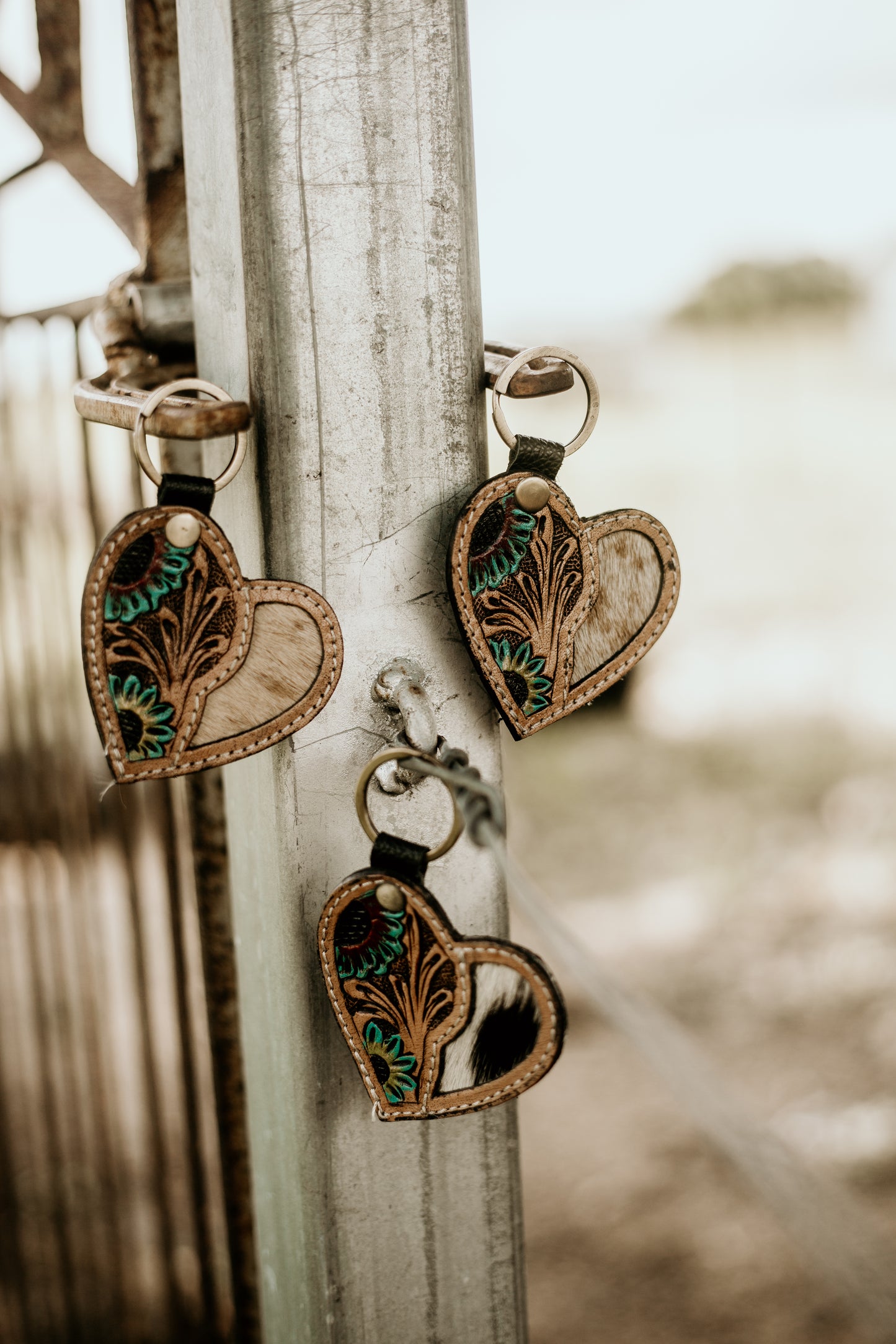 Tooled Leather & Cowhide Key Chains