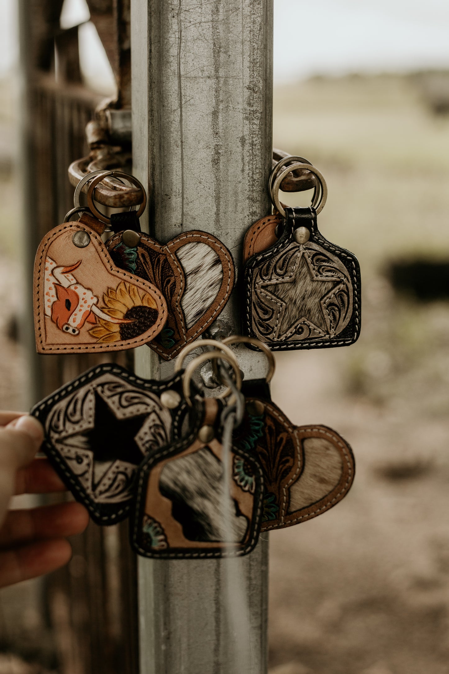 Tooled Leather & Cowhide Key Chains