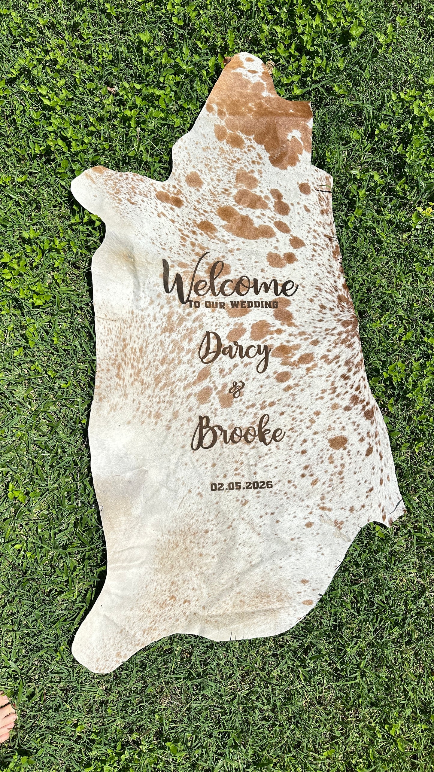 Engraved Half Cowhide Wedding Sign