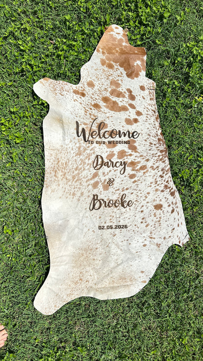 Engraved Half Cowhide Wedding Sign