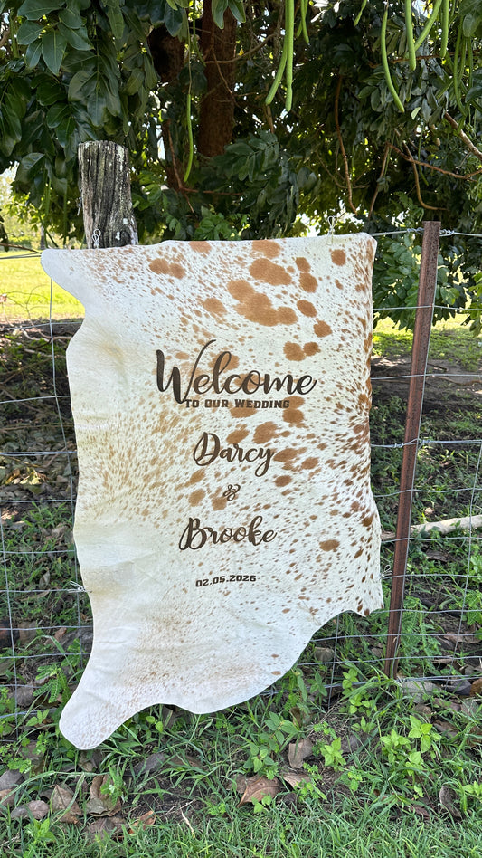 Engraved Half Cowhide Wedding Sign