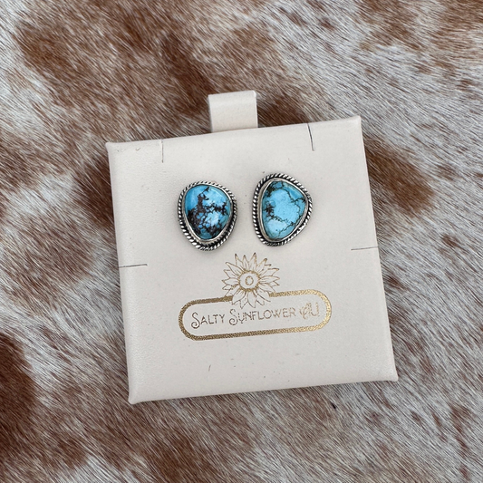 Turquoise Stud -Sterling Silver, Genuine Turquoise Stone Earrings
