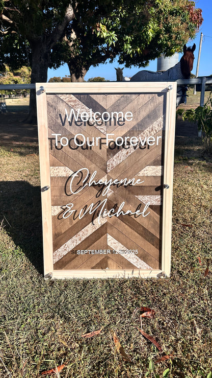 Rustic Cowhide & Acrylic Wedding Sign