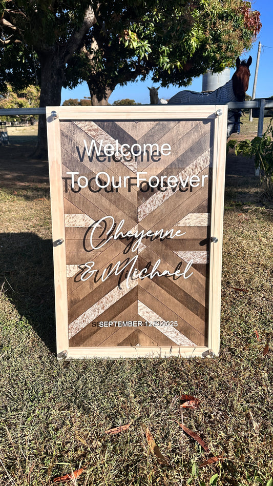 Rustic Cowhide & Acrylic Wedding Sign