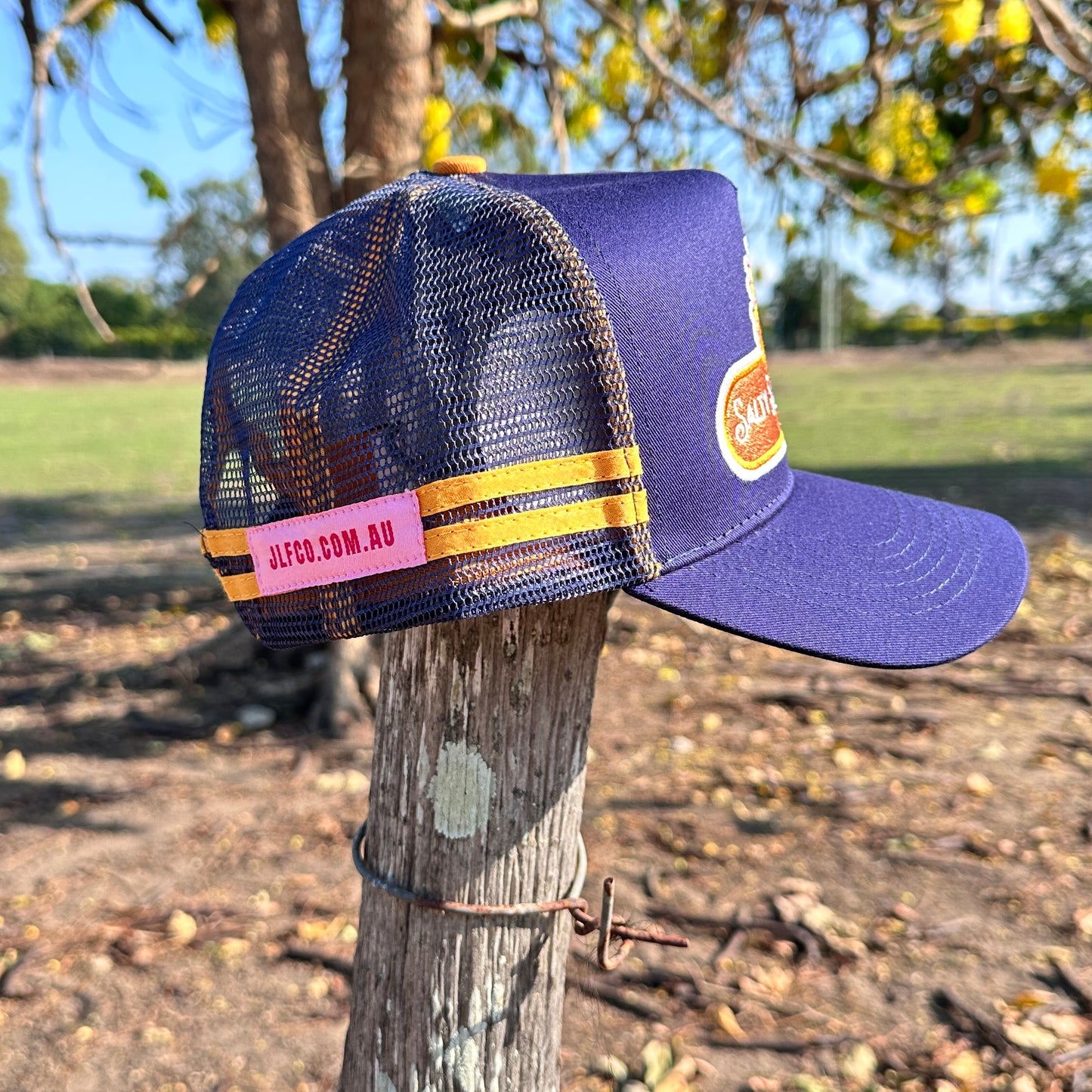 Salty Sunflower AU Trucker Cap – Navy & Gold Retro Mesh Hat | Country Western Style