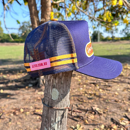 Salty Sunflower AU Trucker Cap – Navy & Gold Retro Mesh Hat | Country Western Style